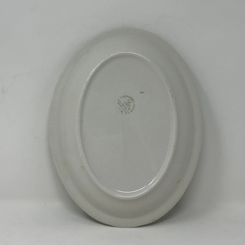 Vintage Shenango China Anchor Hocking Blue Filigree Oval Platter Farmhouse MCM